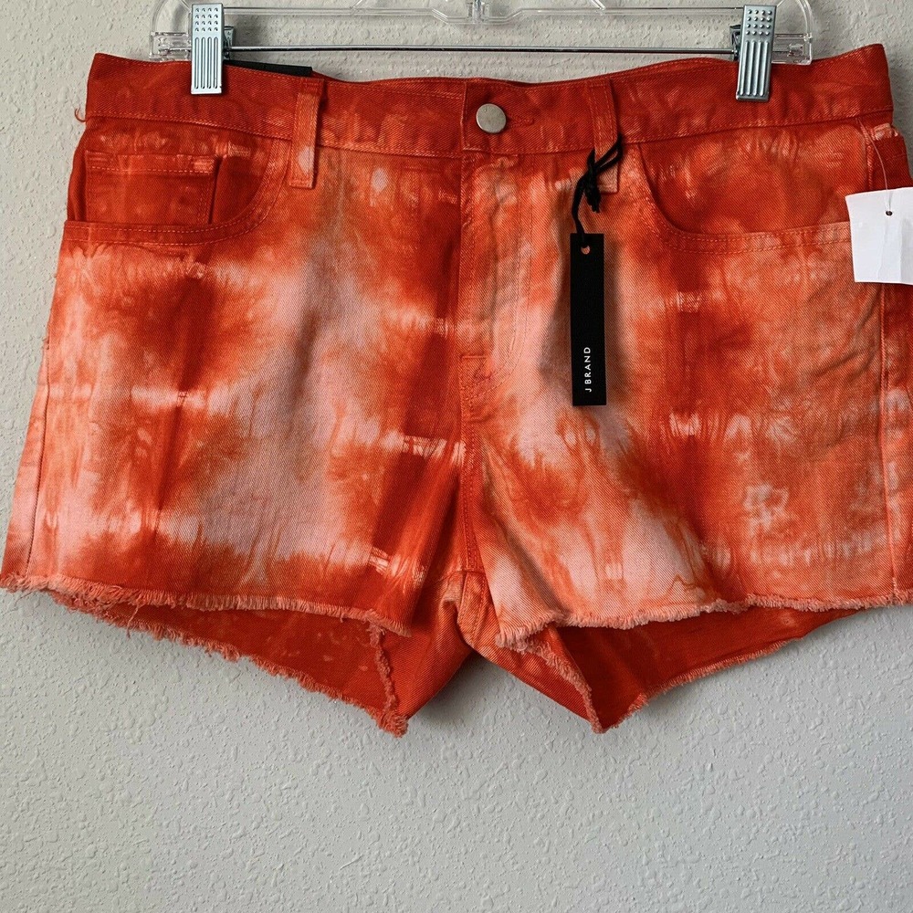 J Brand Tied Cherry Tomato Low Rise Cut Off Tie Dye Denim Shorts - Picture 2 of 5